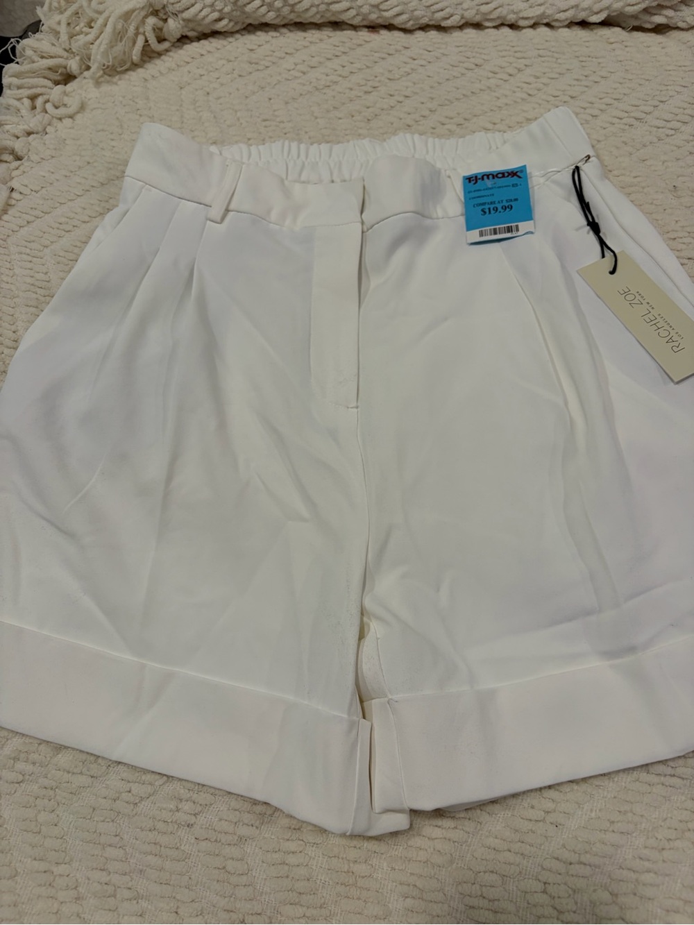 Rachel Zoe Cream Pleated High-Waist Cuffed Shorts